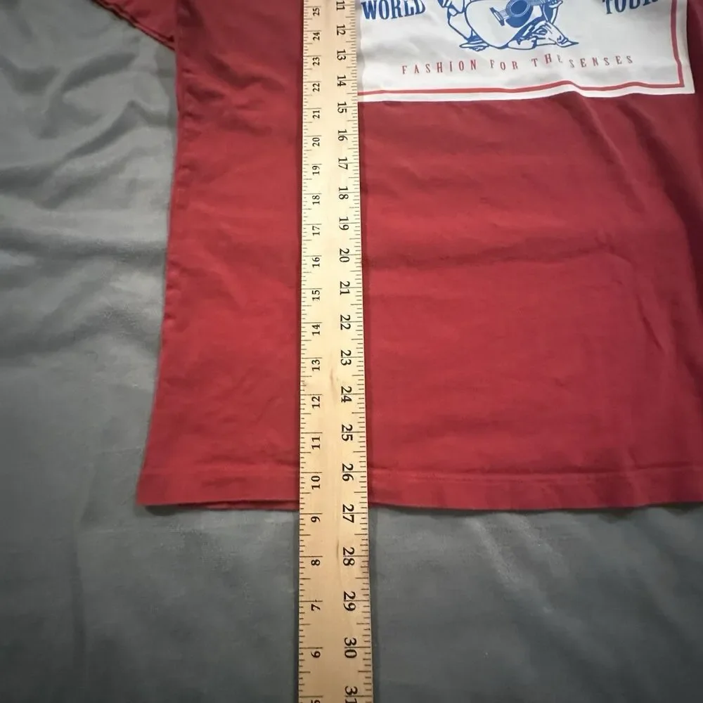 True Religion Buddha World Tour T-Shirt Mens L Red Graphic Print Guitar